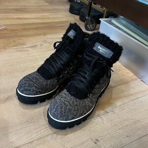 Baldinini Black and Gray Fur-Lined Boots